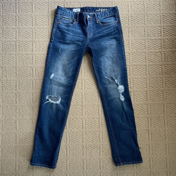 Gap Real Straight Blue Distressed Stretch Jeans Women's Size 26 Short 26S - Picture 1 of 7